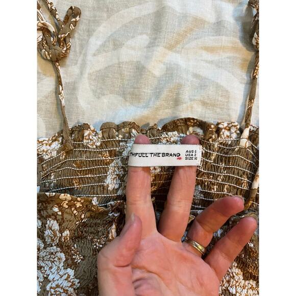 Faithfull the brand suki floral smocked tie shoulder dress brown‎ size xs/2 - Picture 6 of 11